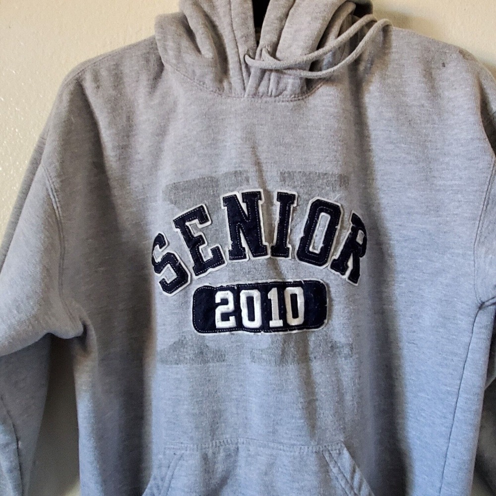 Senior 2010 Jostens Pullover Hoodie Womens M Gray Heathered Embroidered Pocket - Picture 3 of 9